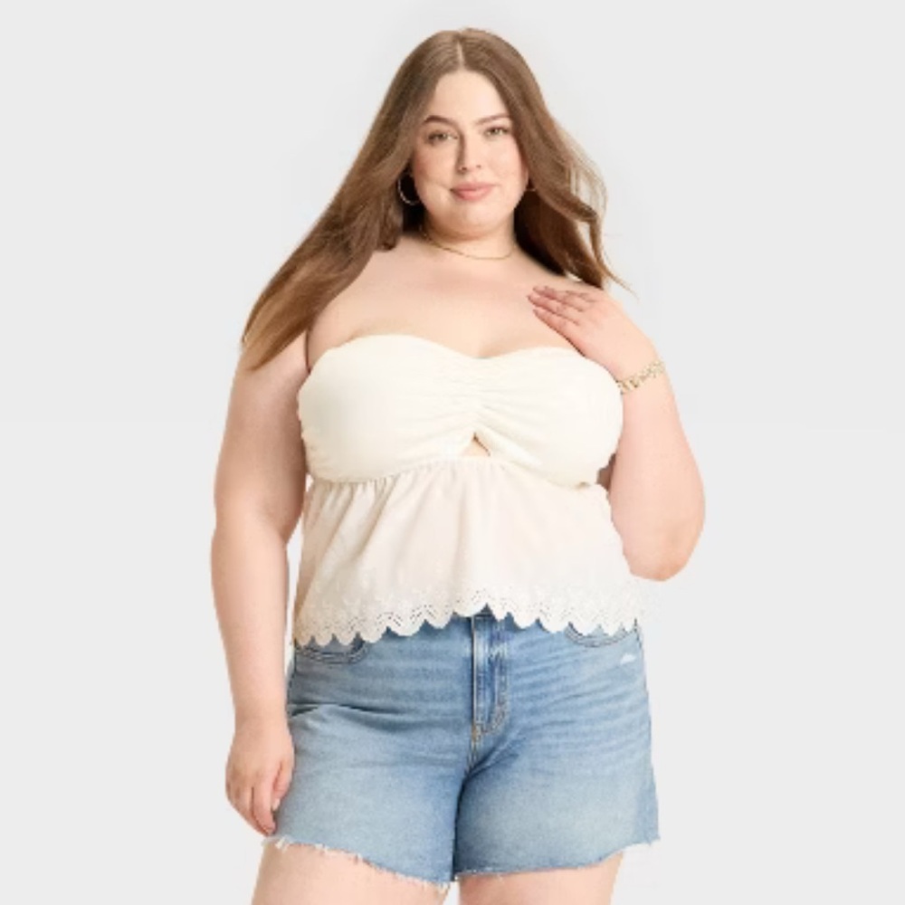 NWT Wild Fable Size XXL White Tube Top Eyelet Lace Peplum Boho Festival Girly